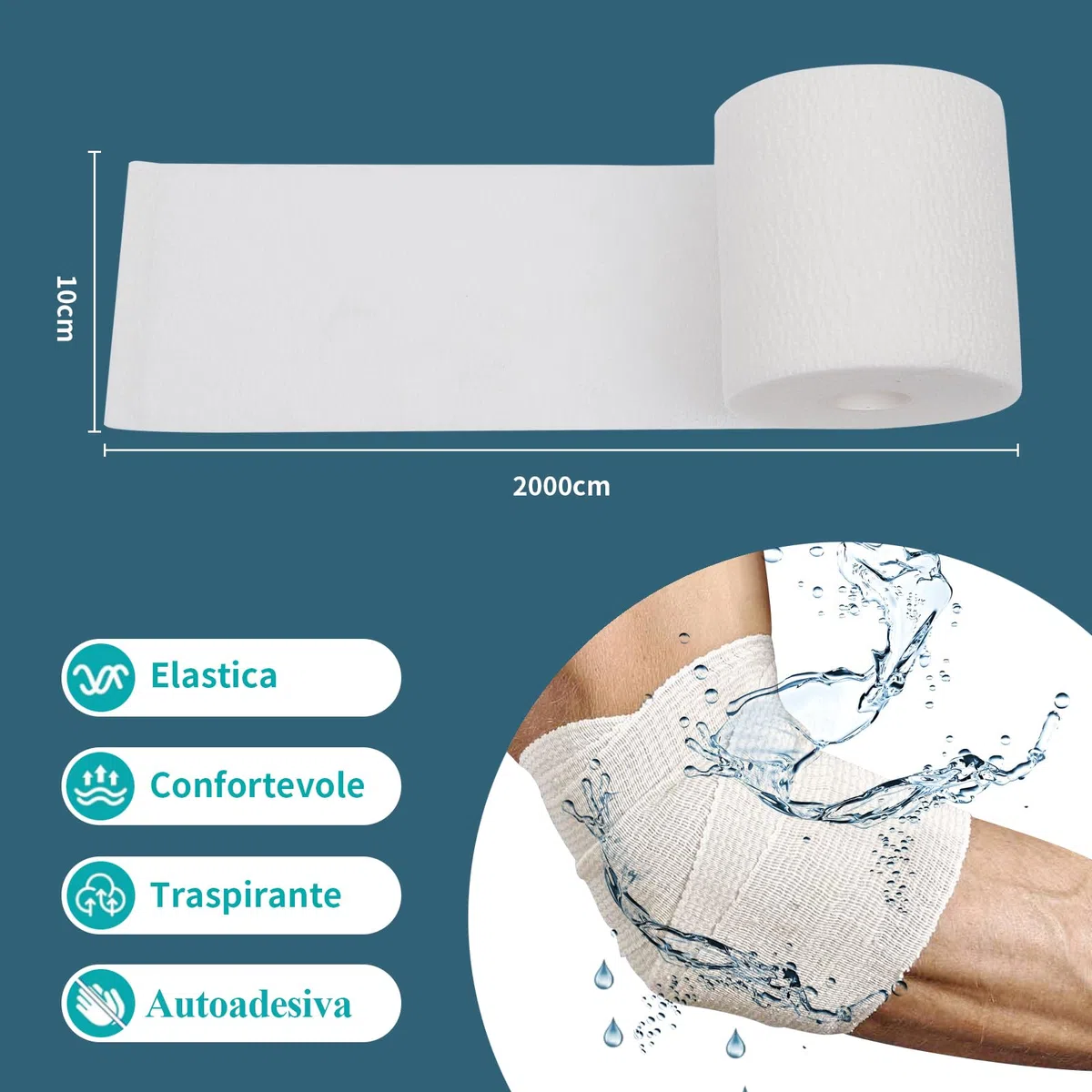 2 Rotoli Benda Elastica Coesiva 20 Metri x 10CM Bende Elastiche per Bendaggio Fissaggio Mdicazione Fratture Leggere