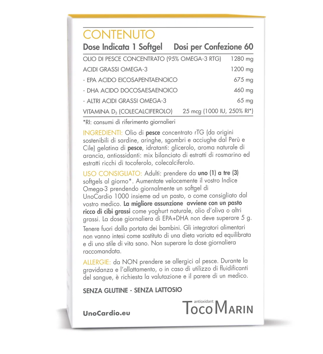 Unocardio 1000 Omega 3 Concentrato al 95% + Vitamina D 1000 IU, 60 Capsule da 1200 mg estratto a Freddo, 5 Stelle IFOS