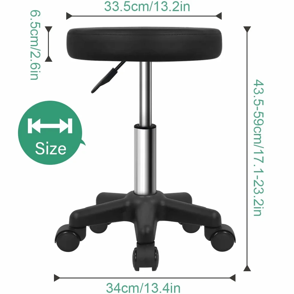FURWOO Sgabello rotondo girevole altezza regolabile con ruote per Spa Salon Massage Nero