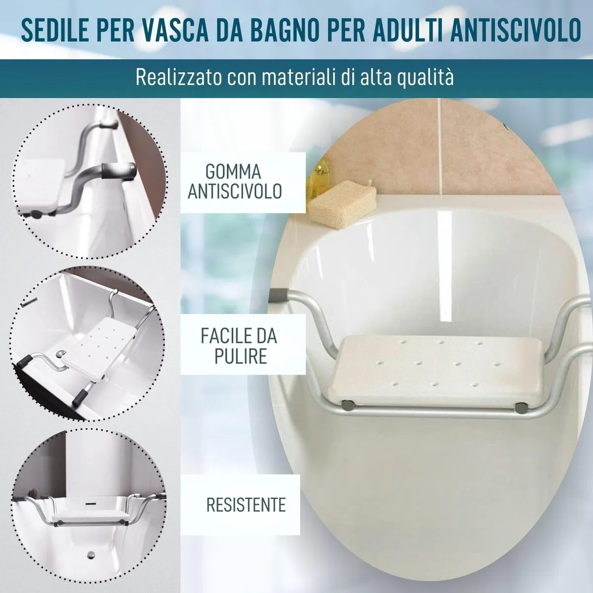 OrtoPrime Sedile Vasca da Bagno Antiscivolo - Sedile per Vasca da Bagno per Adulti e Anziani - Sgabello Vasca da Bagno Ergonomico - Sedile Sicurezza per Vasca da Bagno