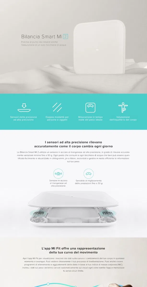Mi Smart Scale 2, Bilancia Pesa Persona Digitale impedenziometrica Diagnostica Bluetooth Digitale con 13 parametri di composizione corporea, App per IOS e Andriod, bianco(versione italiana)