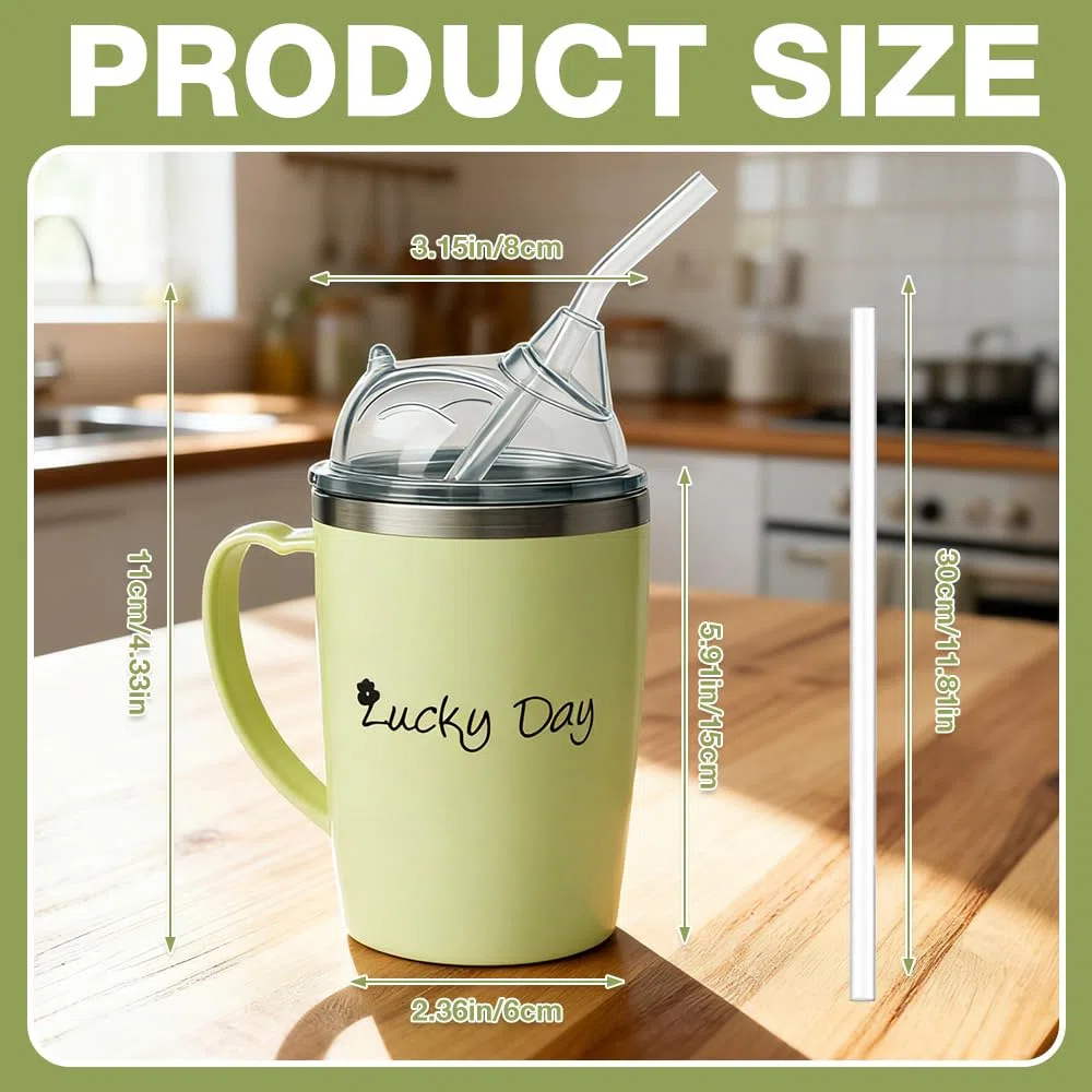 350ml Tazza con Beccuccio per anziano, 3-in-1 Acciaio Inox Bicchieri A Prova Di Fuoriuscite, Bicchiere Per Alimentazione per anziano, Per Pazienti, Maternità, Disabili