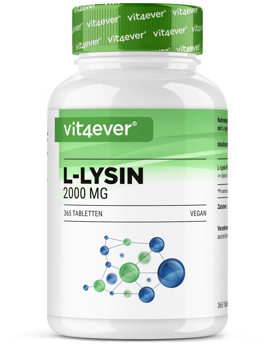 L-Lisina – 365 Compresse – Alto dosaggio con 2000 mg di L-Lisina HCL al giorno – Da fermentazione vegetale – Senza additivi indesiderati – Vegano