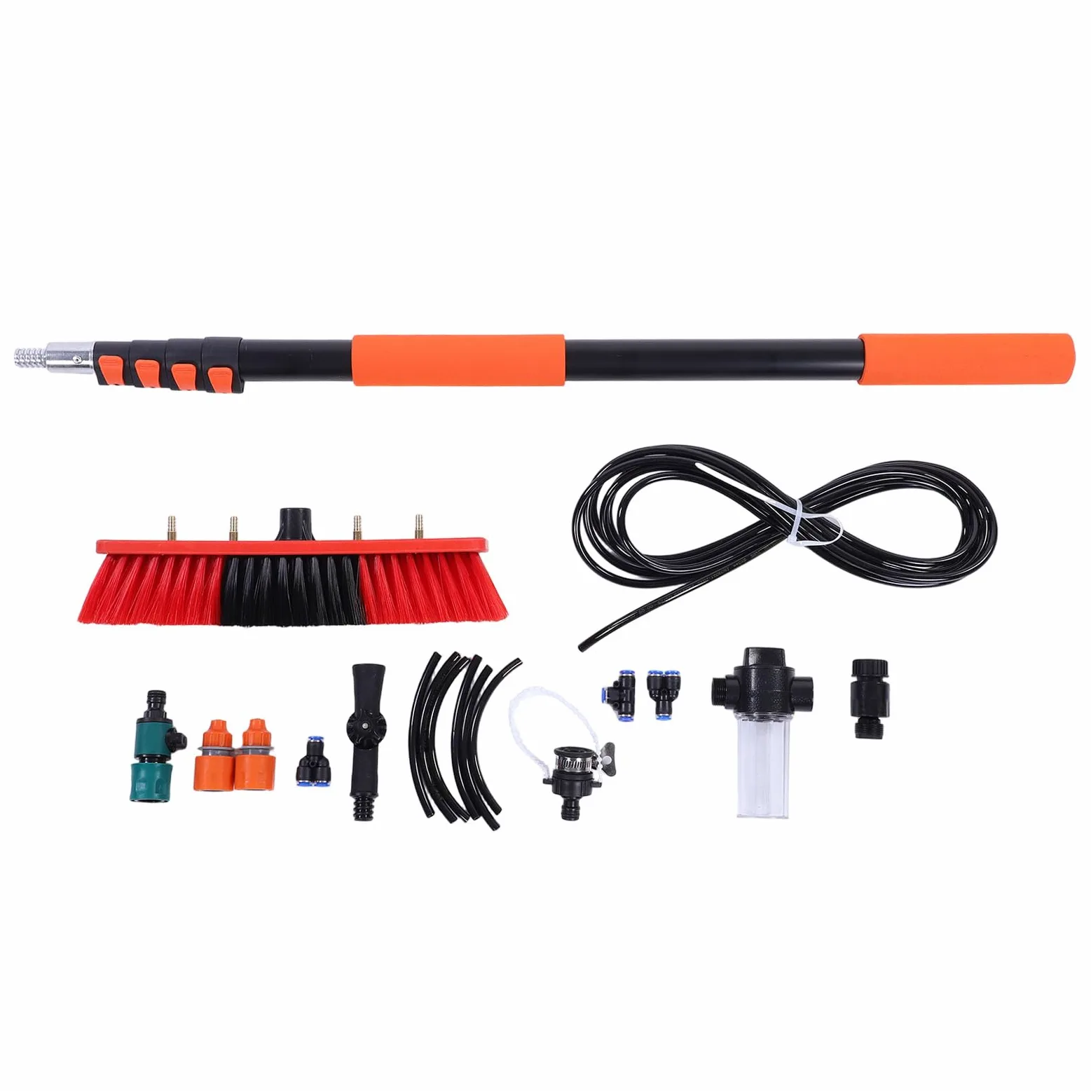 SIXRUN Kit Spazzola per Pannello Solare, ABS PC Alluminio Nylon Detergente per Vetri Alimentato Ad Acqua con Asta Telescopica da 12 Piedi, Spazzola da 35 Cm per la Pulizia del Ponte della Barca della