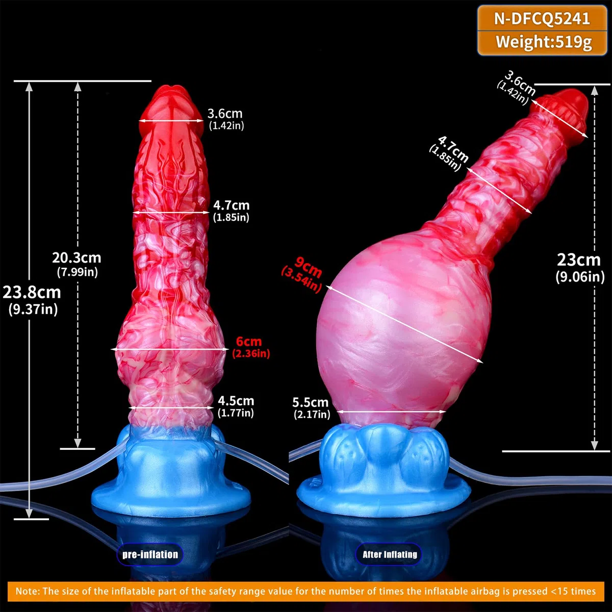 Plug Anale Gonfiabile - Dildo XXL spesso con funzione di spruzzo d'acqua anale ventosa Giocattolo sessuale per il pene per la stimolazione BDSM del clistere o del punto G (C)