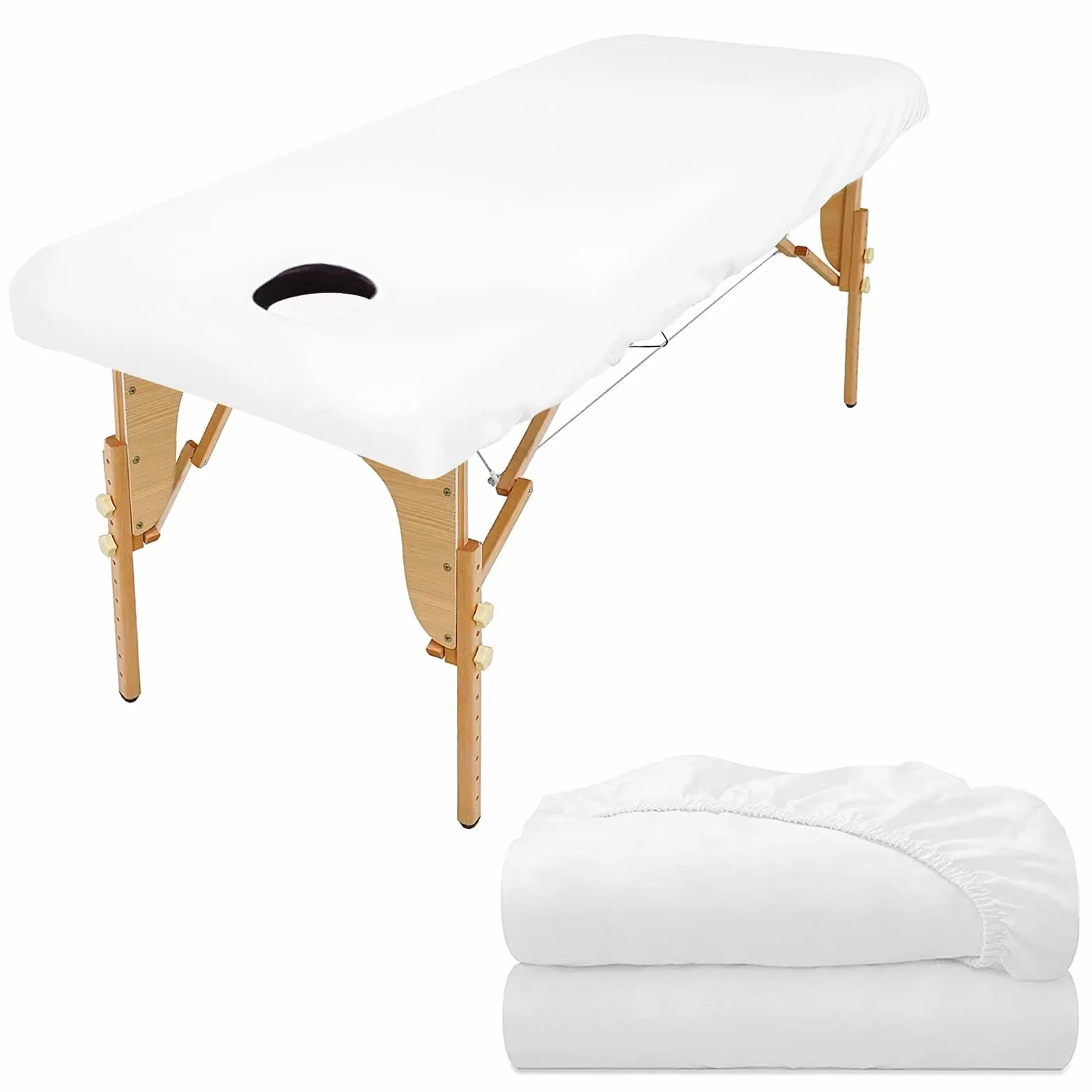 2pcs Copertura Protettiva con Foro per Il Viso per Lettino da Massaggio, 70 x 190cm Impermeabile Coprilettino Estetica con Elastici, Lavabile Coprisedia per Lettino Massaggio (Bianco)