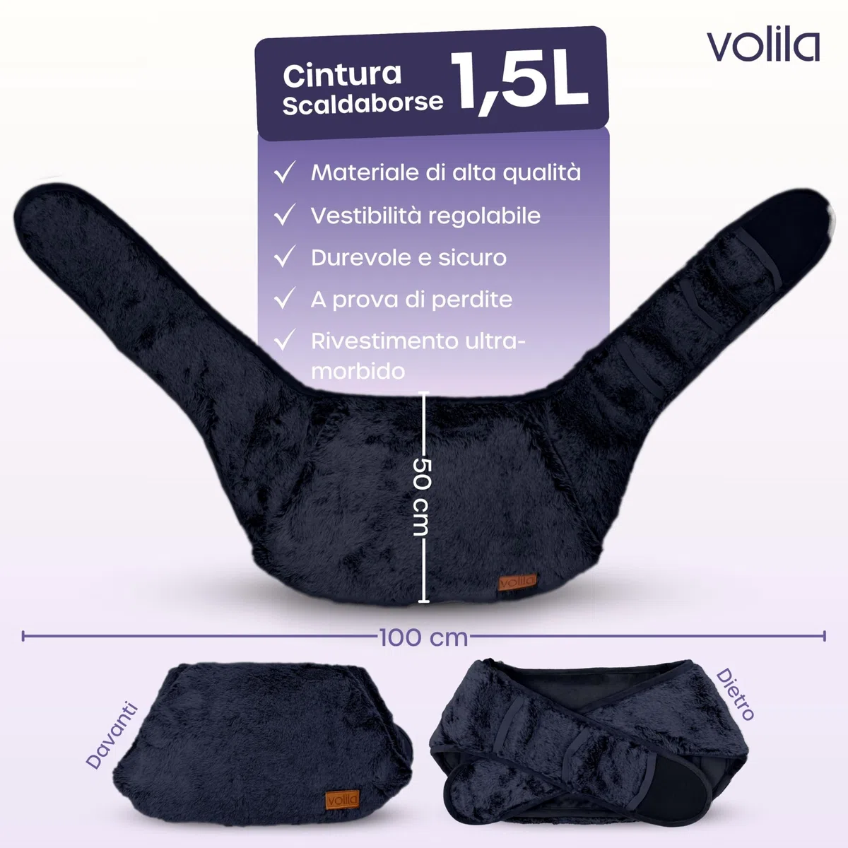 Cintura per Borsa dell'Acqua Calda - Boule Acqua Calda da 1,5 Litri con Copertura in Velluto di Coniglio Grigio - Borsa Acqua Calda di Lusso, Morbida e Indossabile per Dolori Mestruali (Nero)