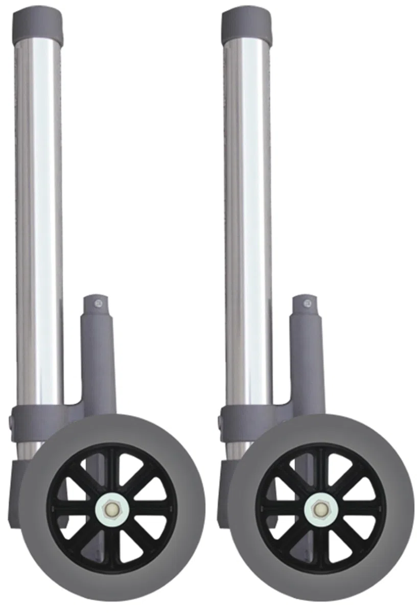 Coppia di Gambe con ruote e sistema bloccante per Deambulatore e girello per anziani diametro 12,5 cm Art. AD-R5A due pezzi