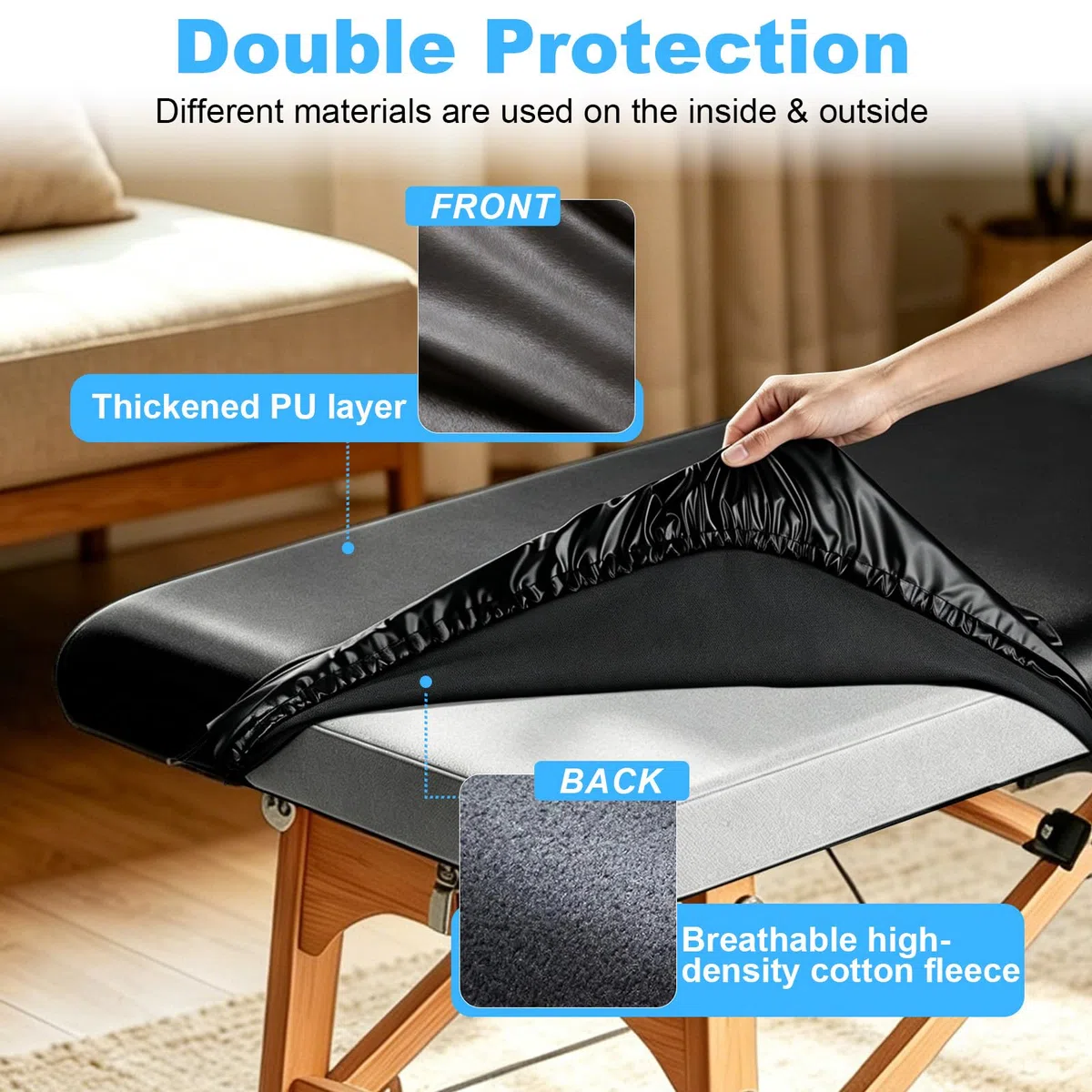 CGBE Impermeabile Copri Lettino da Massaggio: Resistente agli Oli PU Coprilettino Estetica con Elastici Antiscivolo - Lavabile 180 x 70 x 8 cm - Adatto per Bellezza Massaggio Tatuaggi SPA Ciglia