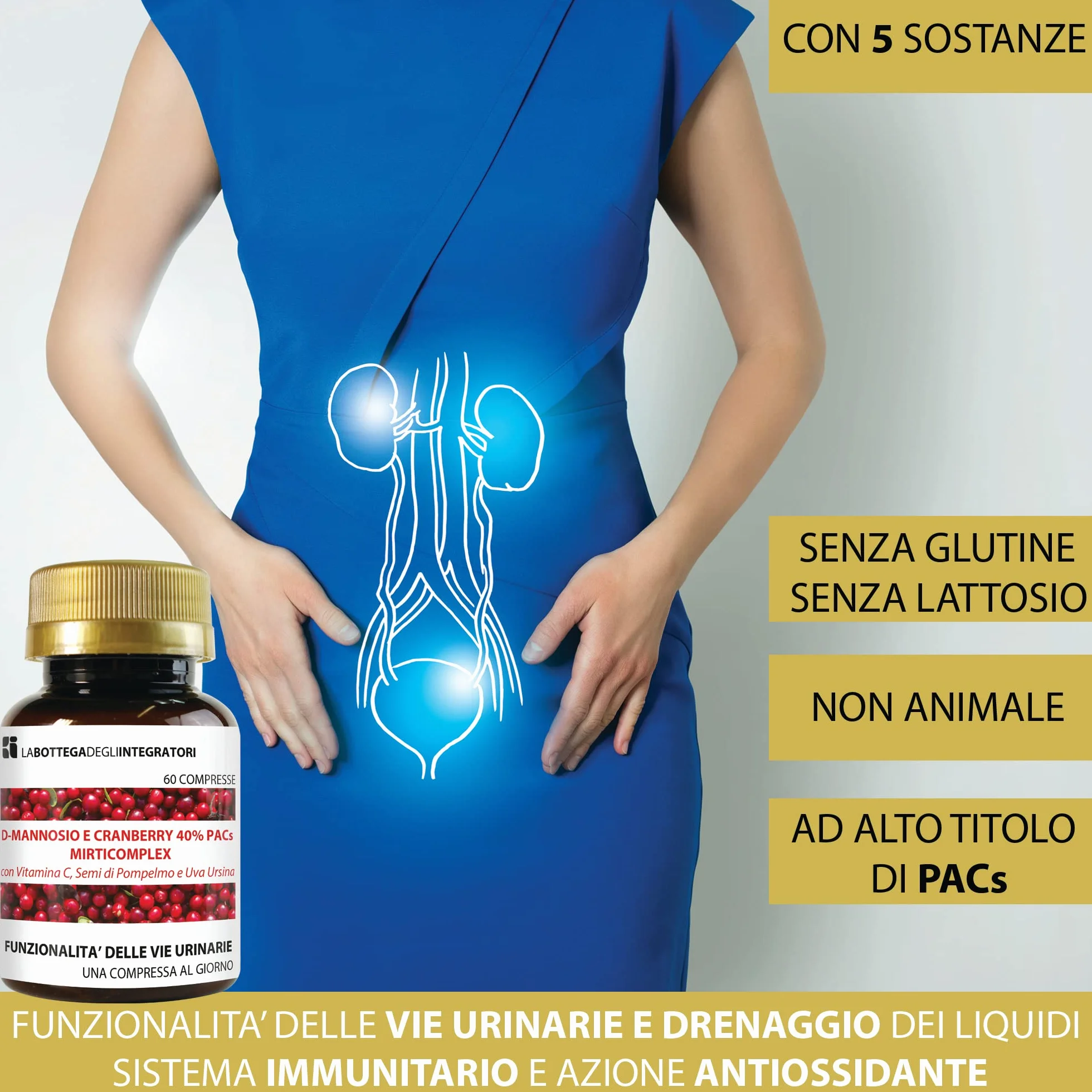 D - Mannosio e Cranberry 40% PAC Mirti Complex con Semi di Pompelmo, Uva Ursina e Vitamina C | 240 compresse 1 al dì | Mirtillo Rosso ad Alto Dosaggio