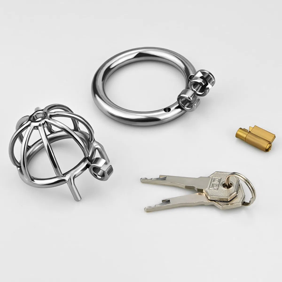 Roluck acciaio inox cintura di castità per gli uomini metallo castità gabbia del pene con blocco bloccato pene esercizio Bondage argento (4,5cm)