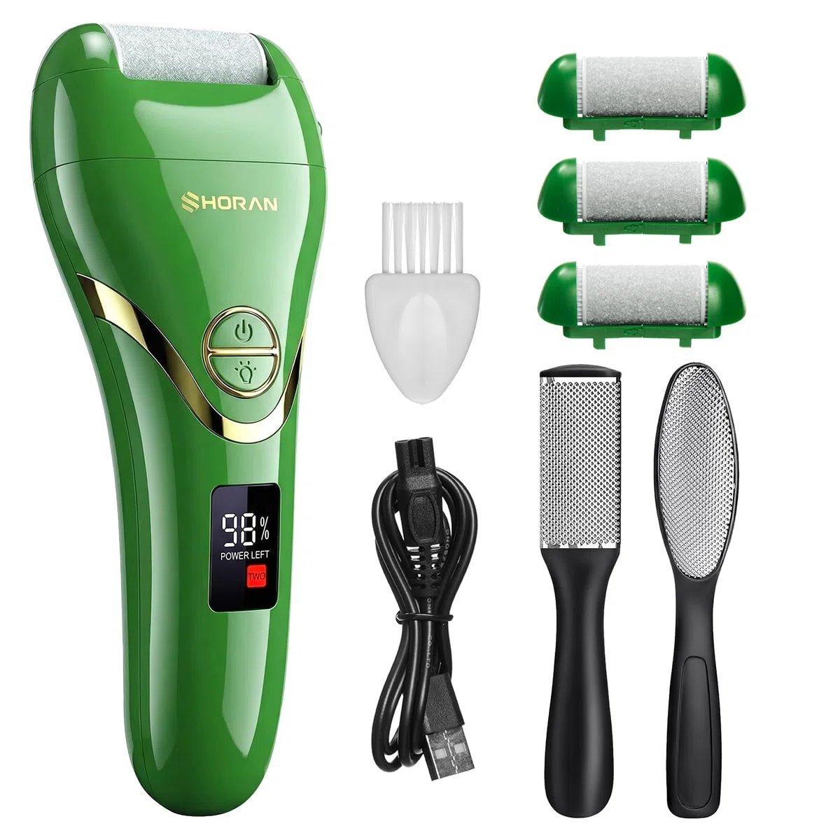 SHORAN Pedicure Elettrico Professionale Piedi, Rimuovi Duroni e Calli Piedi Rimozione Ricaricabile per Eliminare Gratta Togli Leviga Cura Pelle morta e Talloni screpolati, con 3 Rulli e 2 Raspa Piedi