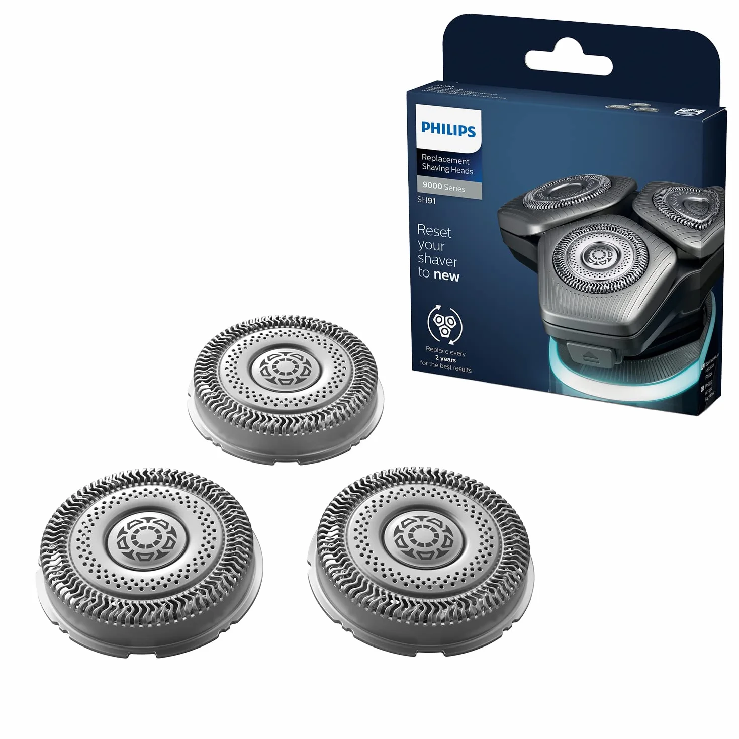 Philips Teste da barba compatibili con Philips Shaver Series S8000, S9000 e 9000 Prestige, prestazioni potenti, autoaffilanti, 3 pezzi, modello SH91/50