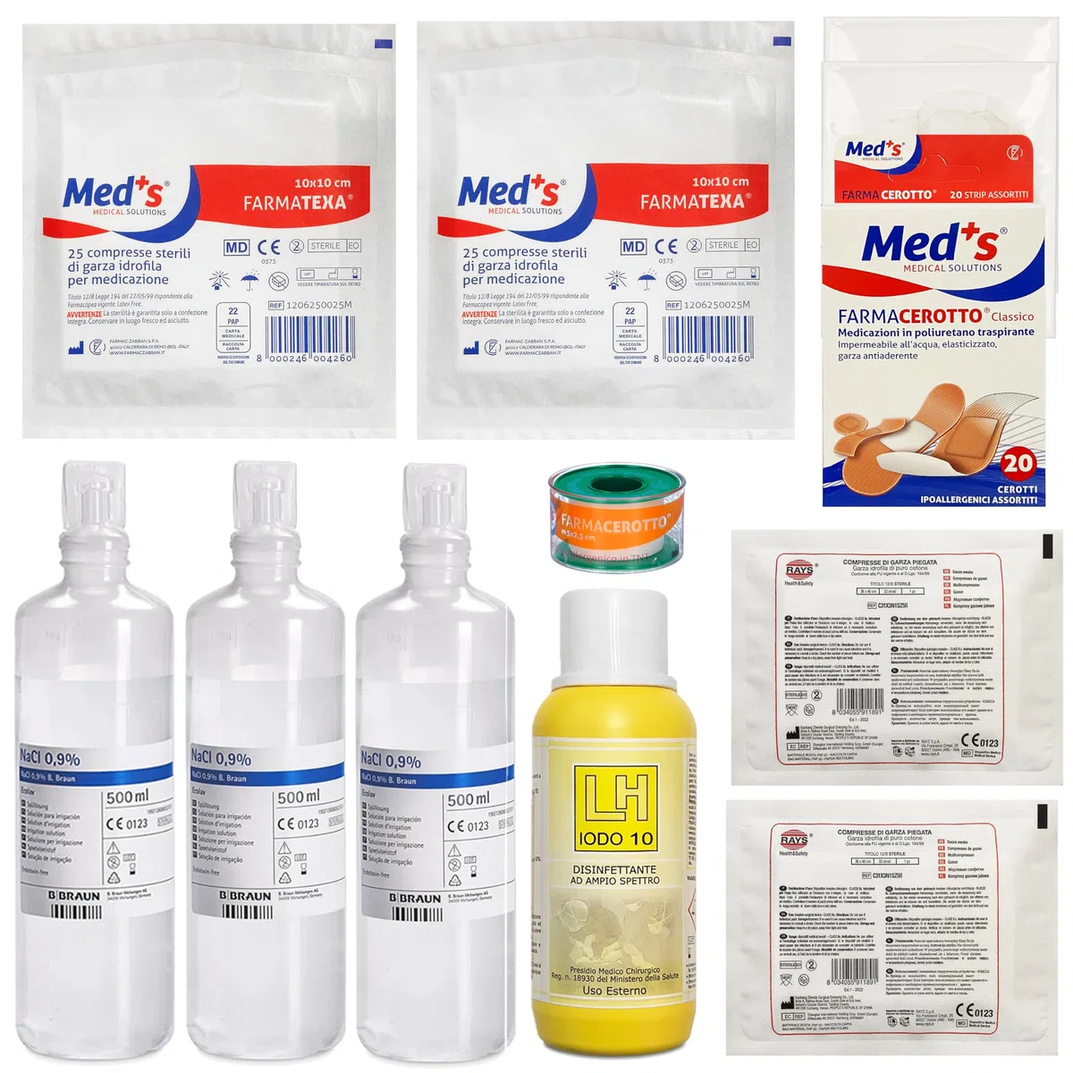 KIT BASE per reintegro ALLEGATO 1 parziale, pacco di medicazione per cassette di Pronto soccorso, Armadietto aziende più 3 dipendenti
