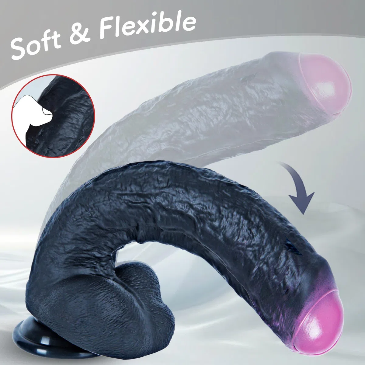 Dildo in silicone effetto pelle con doppia tenuta, diametro 5,9 cm, ventosa, lungo 30 cm, realistico, curvo, nero, non circonciso, extra spesso, gigante, morbido, punto G e plug anale