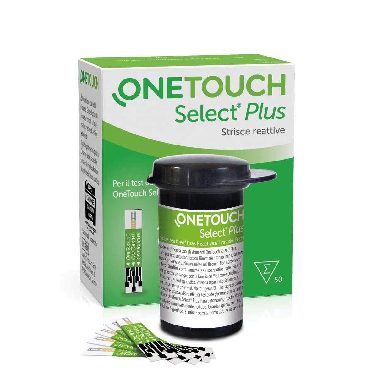 OneTouch Select® Plus Strisce reattive per 50 test glicemici per l’automonitoraggio della glicemia I 1 confezione contenente 50 strisce reattive