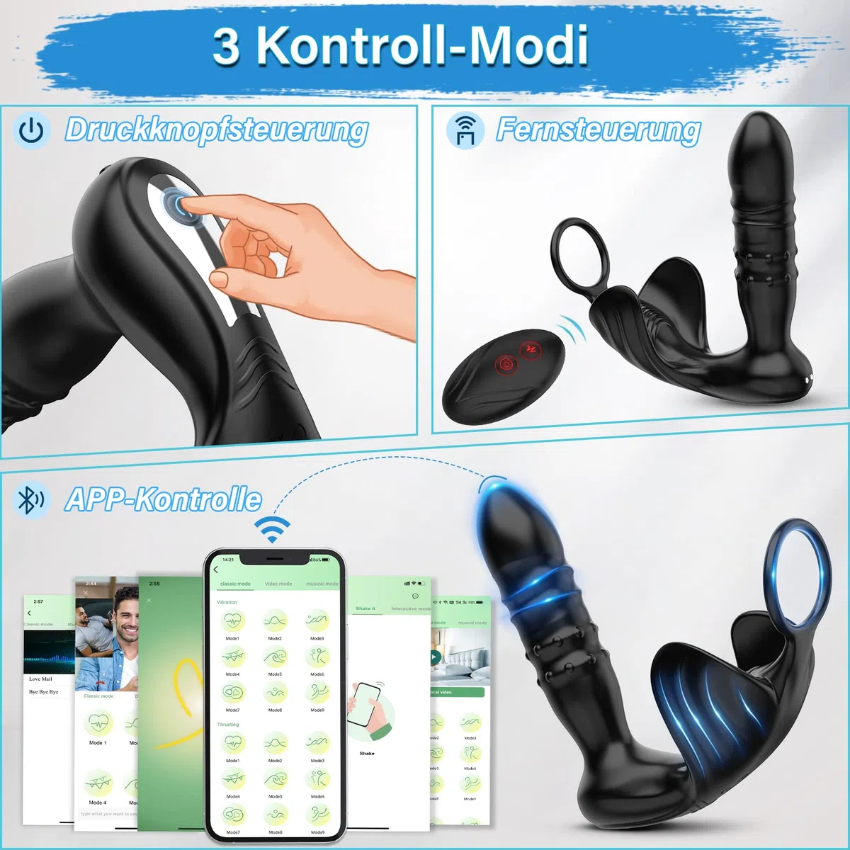 Humbuzz Giocattoli sessuali vibratori anali dildo per uomini vibratore prostatico anale gay con 9 modalità telescopiche e modalità di vibrazione plug anale,massaggiatori di stimolazione anale