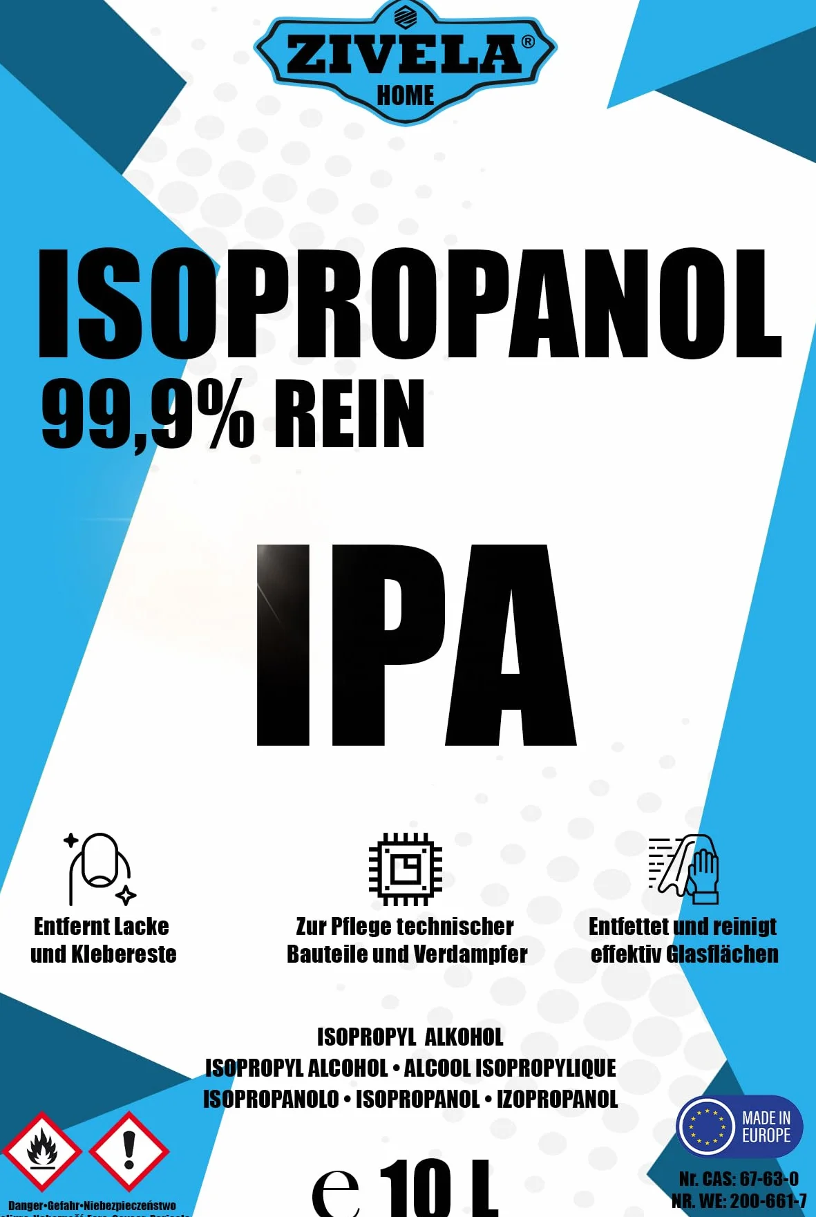 Isopropanolo 99,9% | 10 l isopropanolo | IPA 10L | isopropanolo per uso domestico ed elettronico | Lenti e schermi IPA