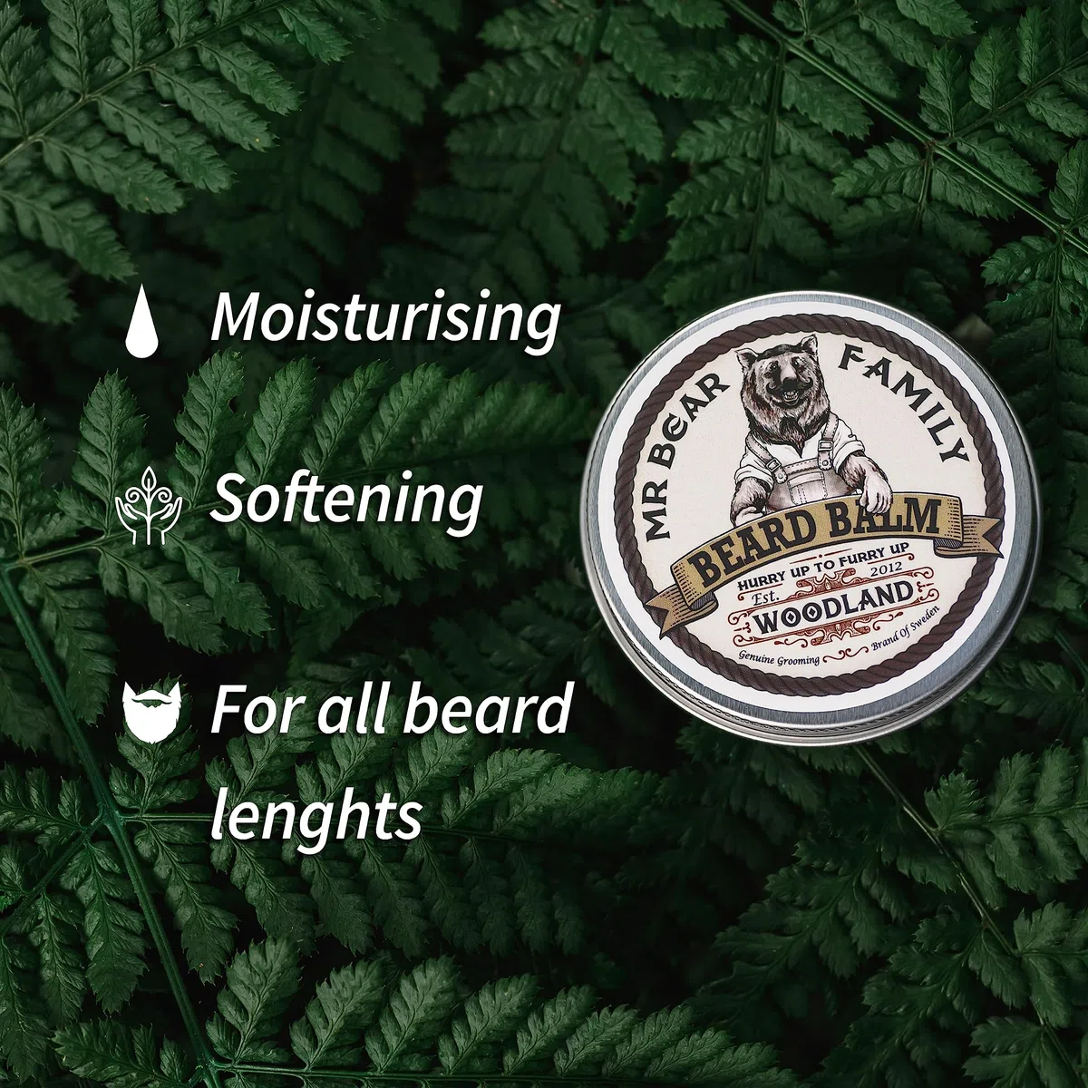 Mr Bear Family Balsamo barba uomo - Woodland- Balsamo per barba nutriente - Balsamo crescita barba con burro di karité, olio di jojoba e cera d'api - Cera per baffi Modellante - Beard Balm 60ml