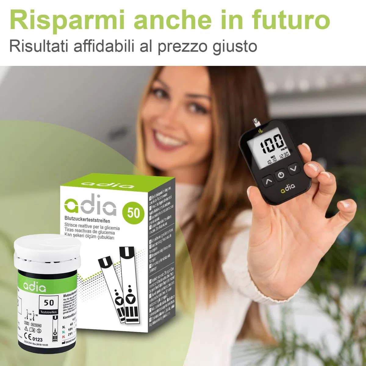 Strisce reattive adia (100 pezzi), per l’automonitoraggio della glicemia in caso di diabete (solo strisce reattive, apparecchio non incluso)