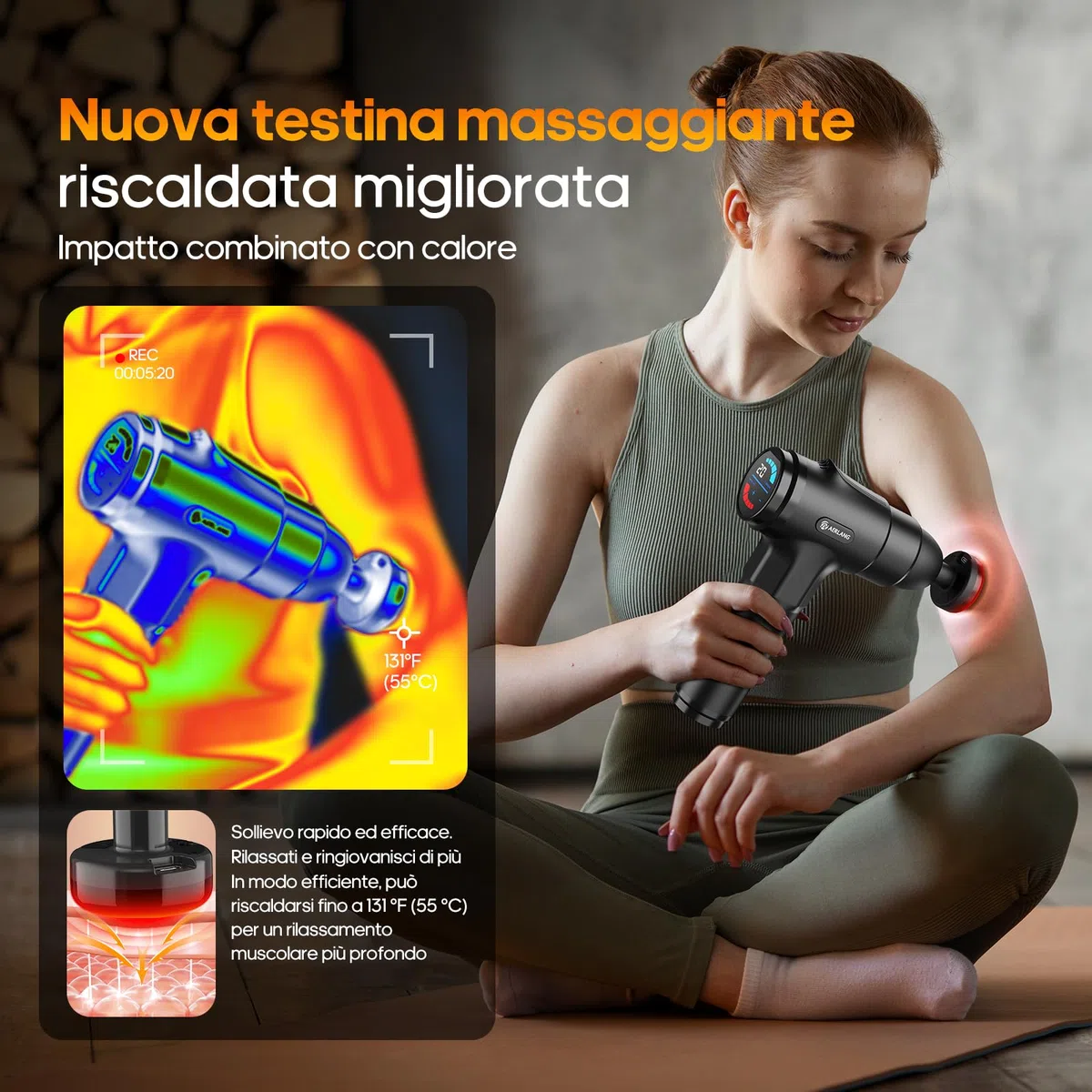 AERLANG Pistola Massaggio Muscolare con Calore, 20 Velocità e 7 Testine, Pistola Massaggiante a Percussione, Massaggiatore Muscolare Profondo, Regalo Uomo Donna per Compleanno