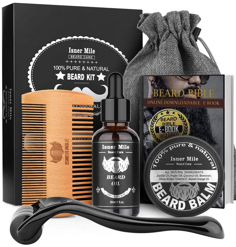 Isner Mile Kit per Crescita Della Barba da Uomo con Olio Naturale per Crescita della Barba, Balsamo, Pettine e Custodia