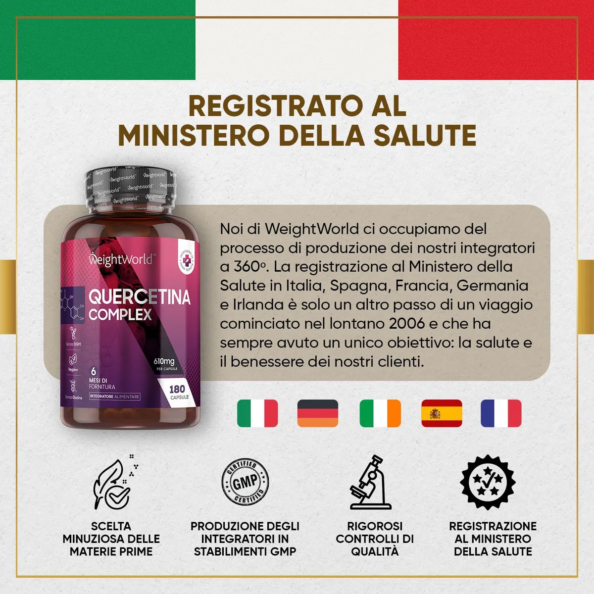 Quercetina 610mg, Quercetina Complex 180 Capsule Vegan (6 Mesi), Quercetina e Bromelina con Rosa Canina, Rutina, Bioflavonoidi - Vitamina C, Sistema Immunitario, Stress Ossidativo - Quercitina Complex