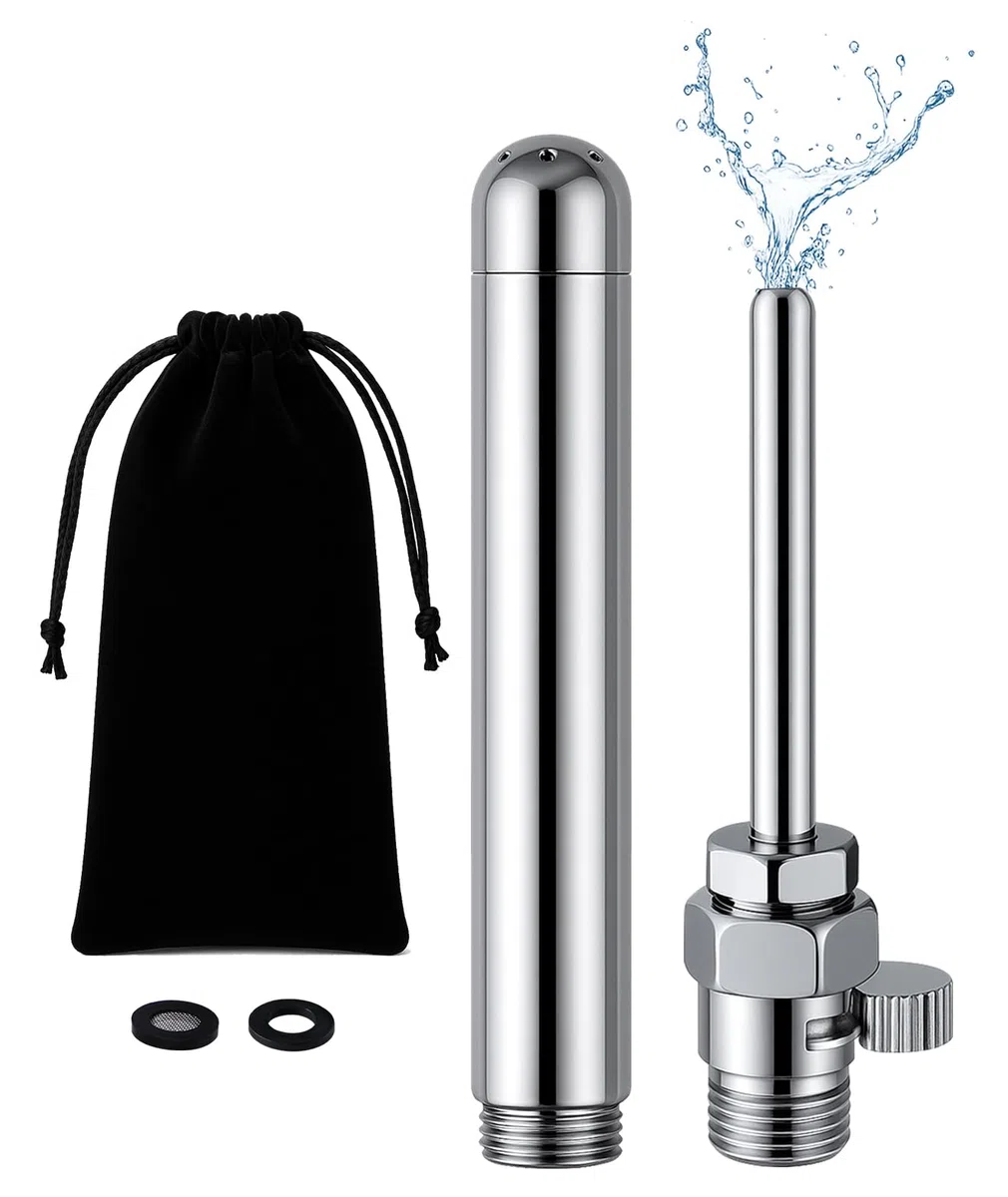 Set soffione doccia in metallo per lavaggio intestinale con regolatore di flusso, unisex, per la cura intima, per uomini e donne, inclusa borsa in velluto come accessorio doccia