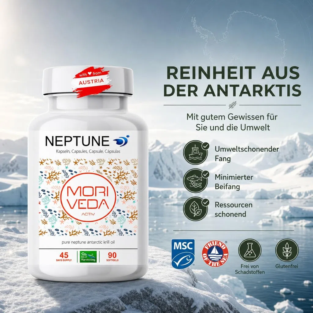 MoriVeda Neptune Capsule di olio di krill, Omega 3-6-9 EPA DHA Antiossidanti, vitamina E, colina, fosfolipidi, elevata biodisponibilità, 90 pezzi