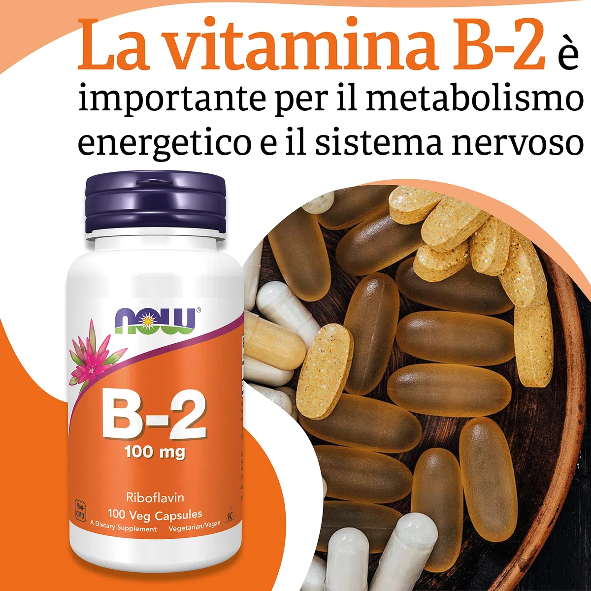 Now Foods Vitamin B2 (Riboflavina), 100mg, 100 capsule vegane, Testato in Laboratorio, Senza Glutine, Senza Soia, Vegetariano, non OGM