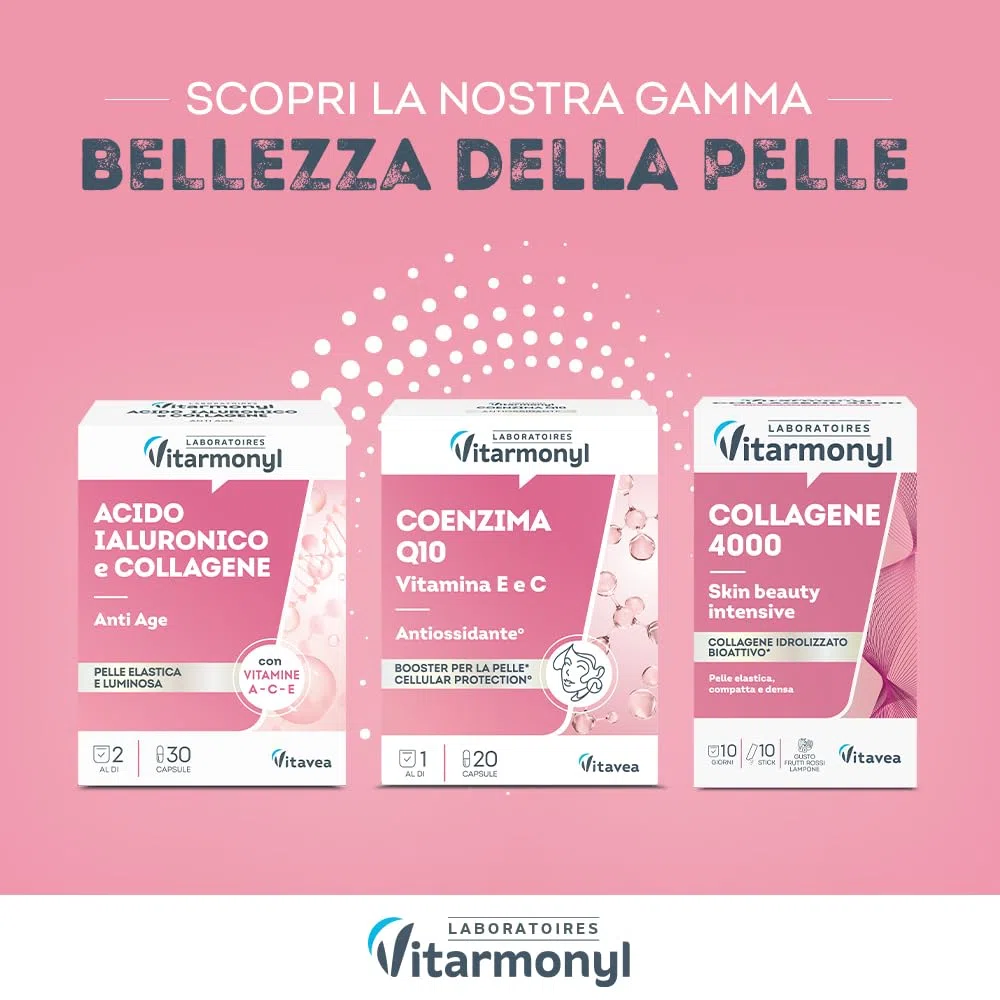 Coenzima Q10 con Vitamina E e C - Integratore Antiossidante per la Pelle e Protezione Cellulare - Benessere della Pelle - 20 Capsule - Vitarmonyl