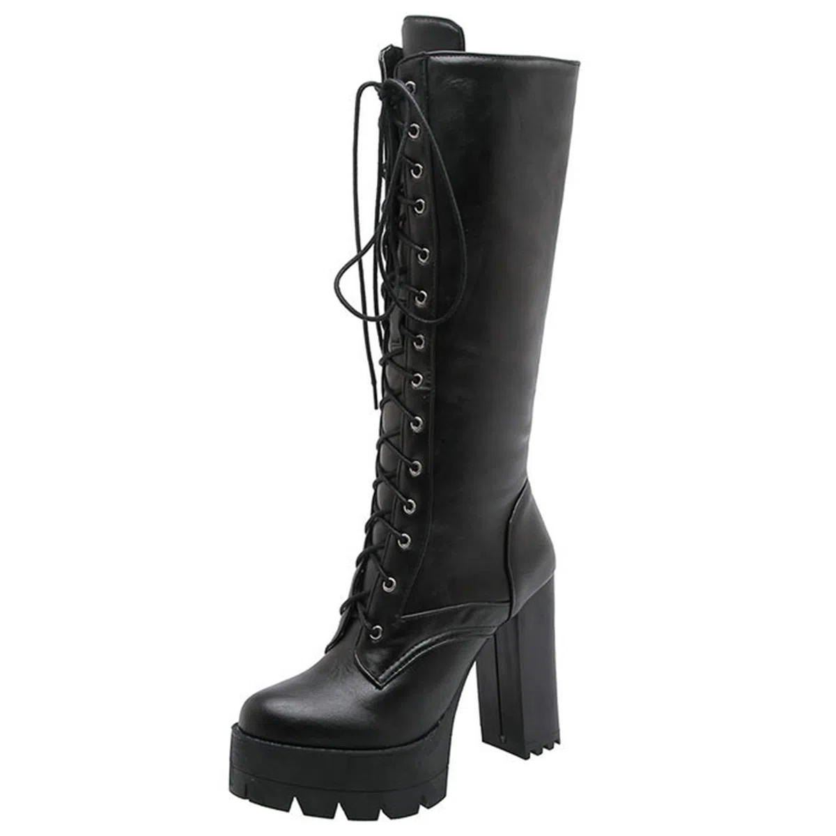 Stivali Alti da Donna 11CM Stivali con Plateau con Tacco Spesso e Lacci Stivali con Tacco Alto Sexy Stivali da Cavaliere Scarpe da Ballo