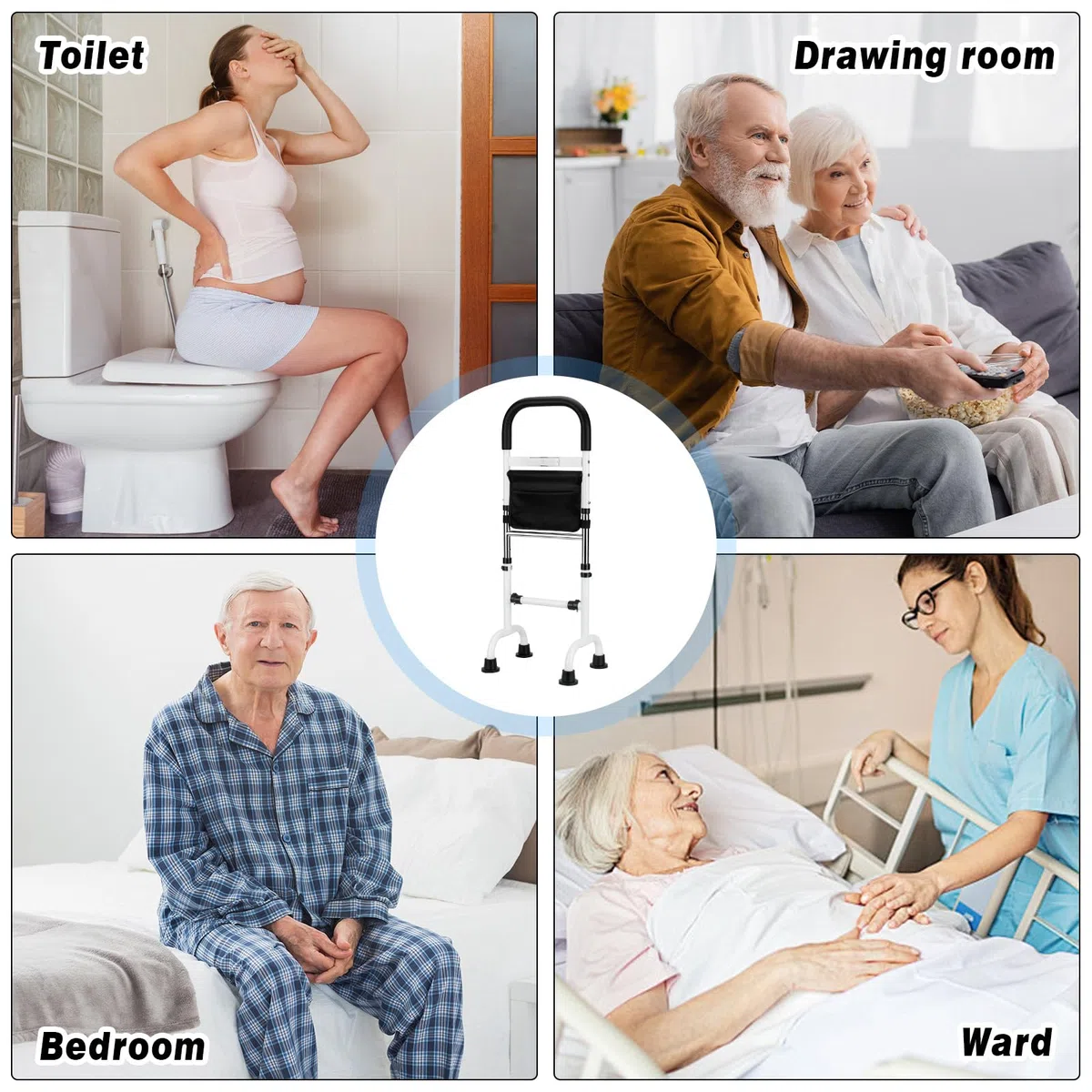 Ausili Alzarsi Letto 78-95CM Regolabili Supporto per Alzarsi dal Letto con Luce LED Capacità136KG Ausilio per Stare in Piedi su Divani, Letti, Accanto Alla Toilette per Anziani e Disabili
