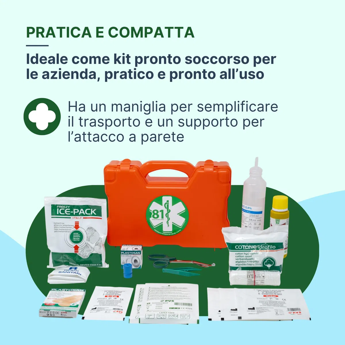 REMEDIA ONE - Cassetta Pronto Soccorso MEDIC 3 Allegato 2 Antiurto - Valigetta Pronto Soccorso con Maniglia e Supporto per Attacco a Parete