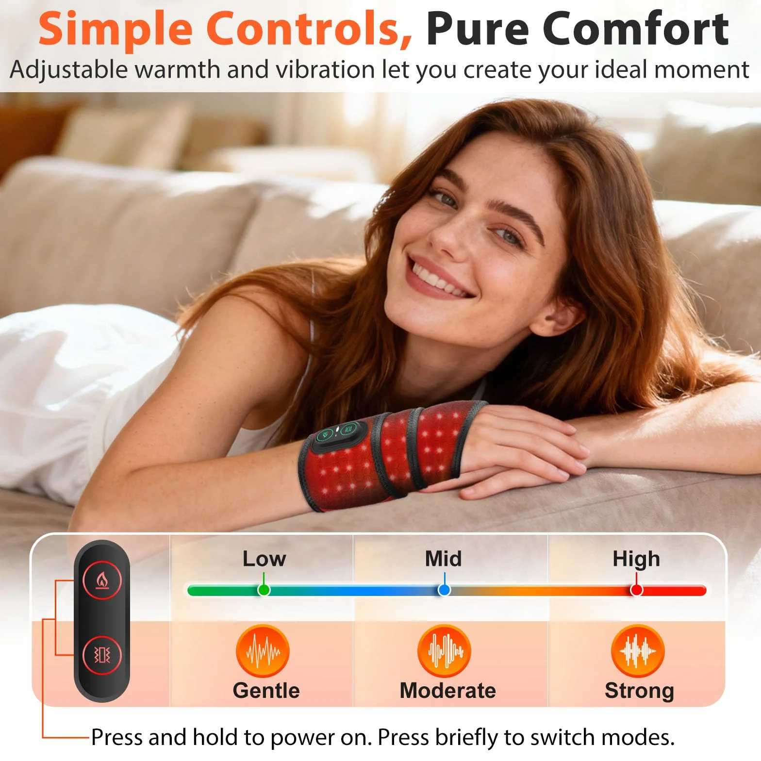 Fascia Riscaldante Per Polso Senza Fili Con Vibrazione, Tutore Riscaldante Per Polso Portatile Con Luce Rossa 660nm, 3 Livelli Riscaldamento, 3 Modalità Vibrazione E Batteria 3000mAh, Lunghezza 69cm