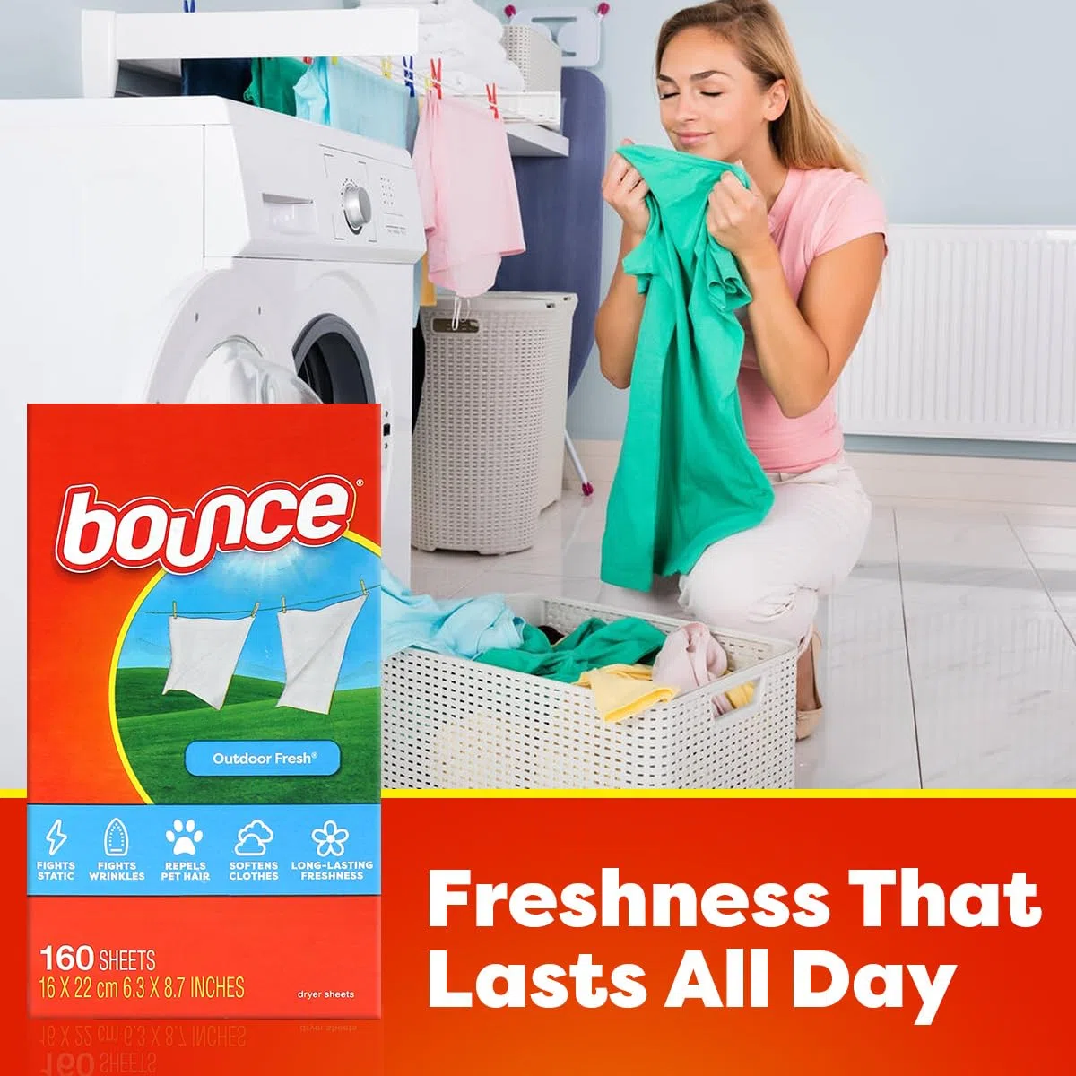SMART BUNDLES Bounce - Fogli per asciugatrice, ammorbidente e fresco profumo, a lunga durata, per asciugatrice, aiutano a ridurre le rughe e ammorbidire i tessuti, respingono pelucchi e capelli, 160 p