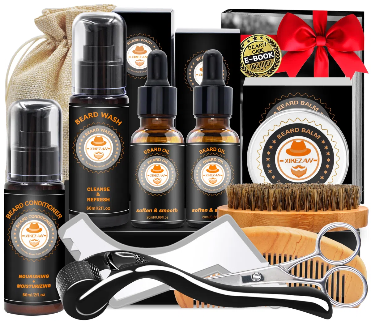 Kit Barba Uomo,Regalo Uomo Set Barba con Shampoo Barba,Balsamo per Barba,Balsamo Barba,Olio Barba,Rullo,Modello,Pettine,Spazzola,Forbici,Regali Natale Lui Papa Fidanzato (16 ml (Confezione da 10))