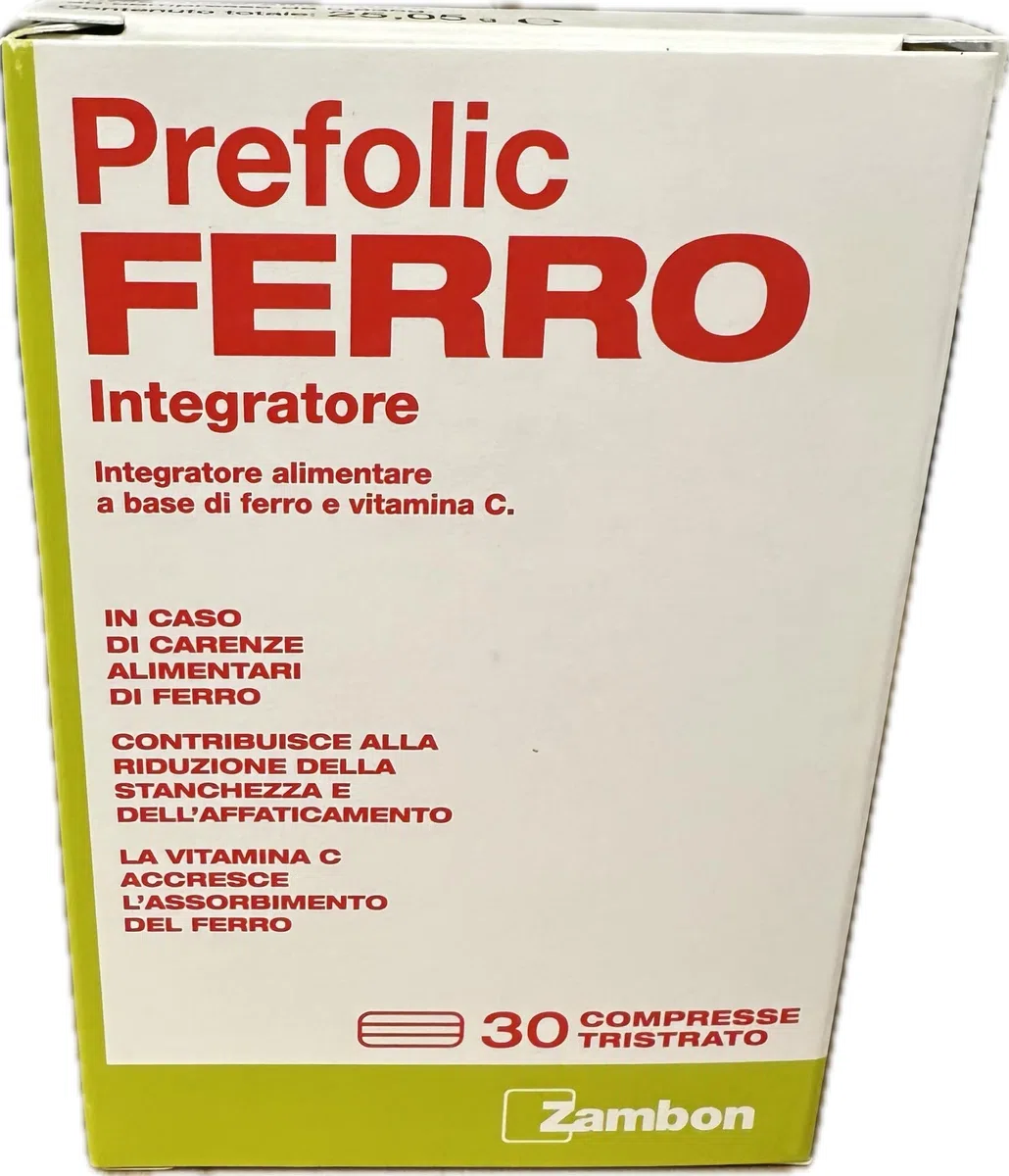 Zambon Prefolic FERRO 30 Compresse Tristrato - Integratore Alimentare a Base di Ferro e Vitamina C