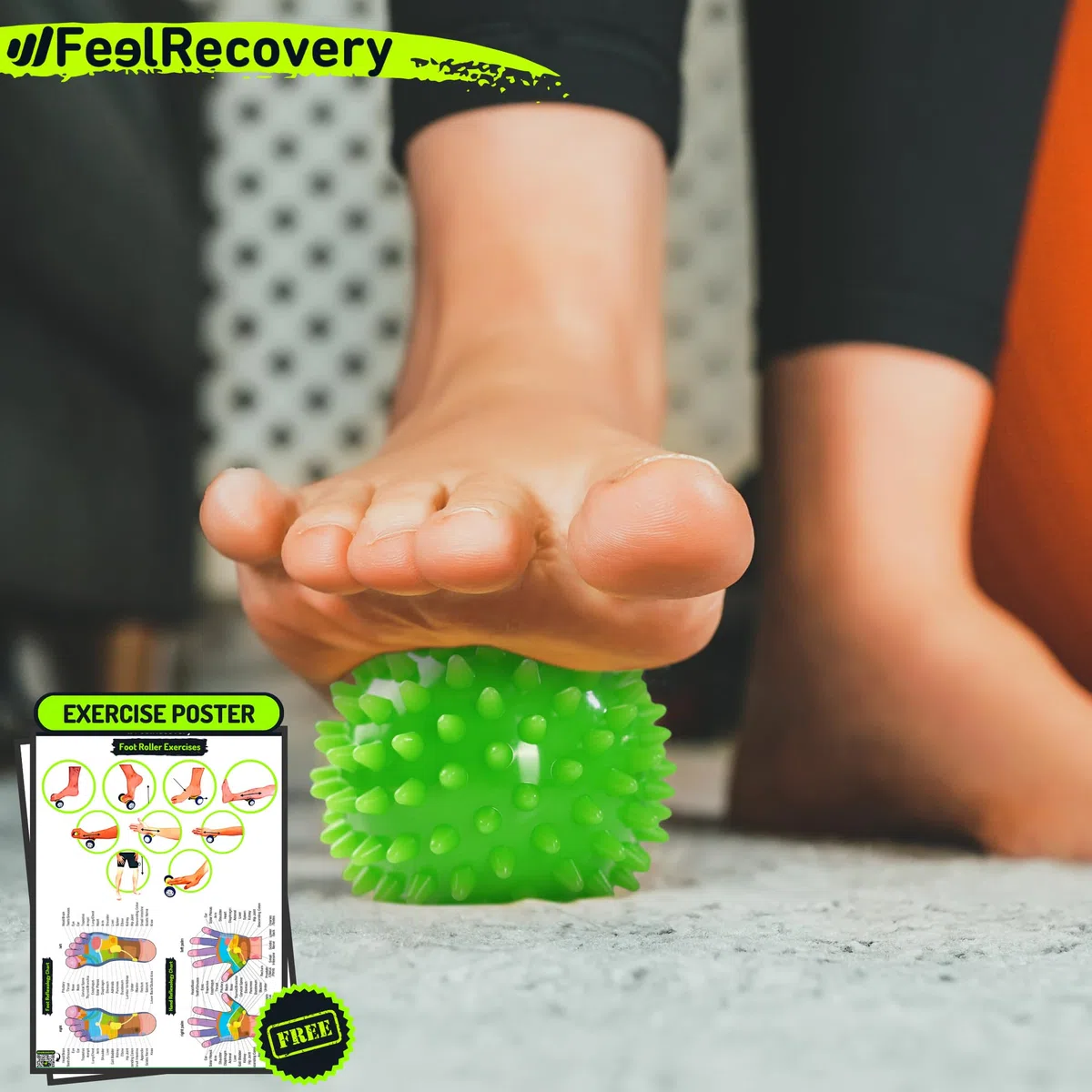 Set Rullo Massaggiatore Piedi per Fascite Plantare + Pallina a Riccio per Massaggio di Riflessologia Muscolare - Kit Agopressione per Dolore Piede, Schiena, Gambe & Cellulite (Verde)