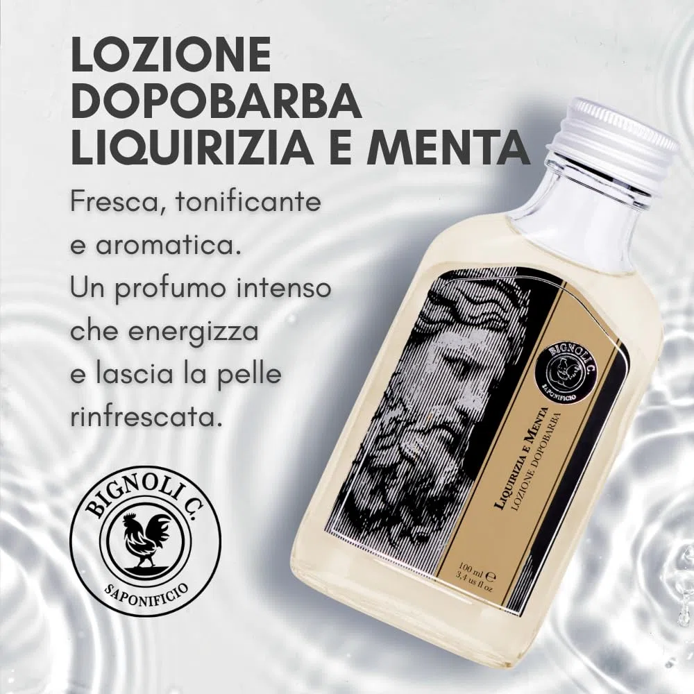 Bignoli Lozione Dopobarba Uomo Profumata – After Shave Uomo al profumo di Liquirizia e Menta| Lozione Dopobarba Rinfrescante, Tonificante e Aromatica – 100ml