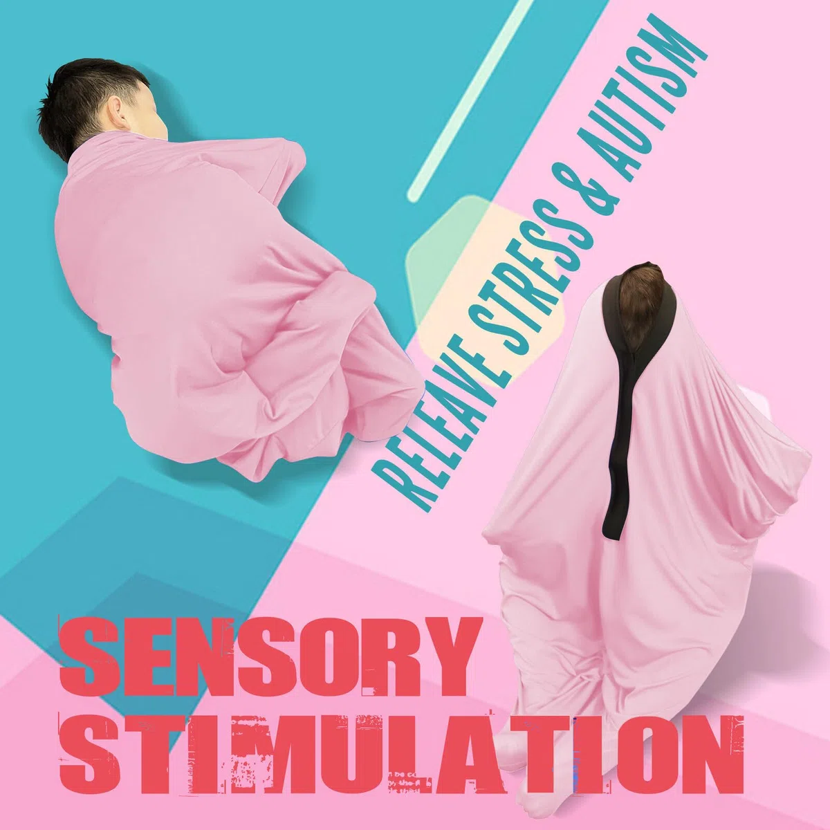 Calze sensoriali per adulti, 165 x 73,7 cm, elasticizzate, per alleviare lo stress, per adulti con autismo, ansia (colore rosa, XL/163-191 cm)