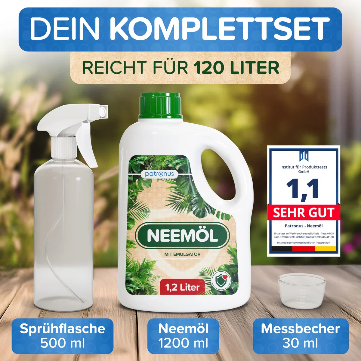 Olio di neem naturale con emulsionante, 1200 ml, con flacone spray e misurino, produce 120 l, spray per olio di neem pronto a spruzzare, olio di neem per la cura naturale delle piante per interni ed