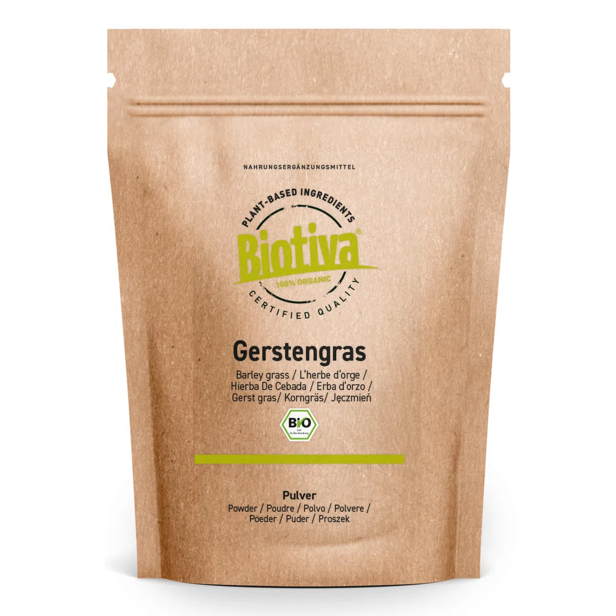 Polvere di orzo verde biologica 1kg (2x500g) - polvere di orzo giovane e fine dalla Germania - certificata Bio - gusto delicato - confezionata e controllata in Germania - Biotiva