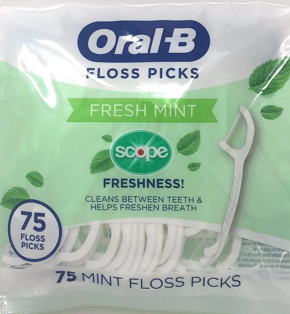 Oral-B Fresh Mint Floss - Confezione da 5 plettri per freschezza, resistenti a brandelli, 75 pezzi