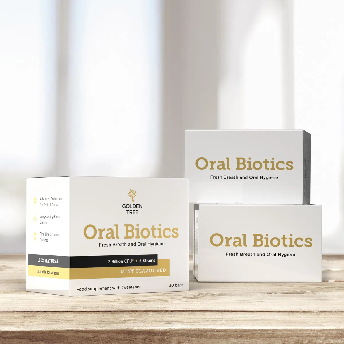 Golden Tree Oral Biotics – Probiotici Orali per la Cura del Cavo Orale, 7 Miliardi di UFC per Dose, Probiotici per la Bocca in Bustine con 5 Ceppi Batterici, 30 Bustine