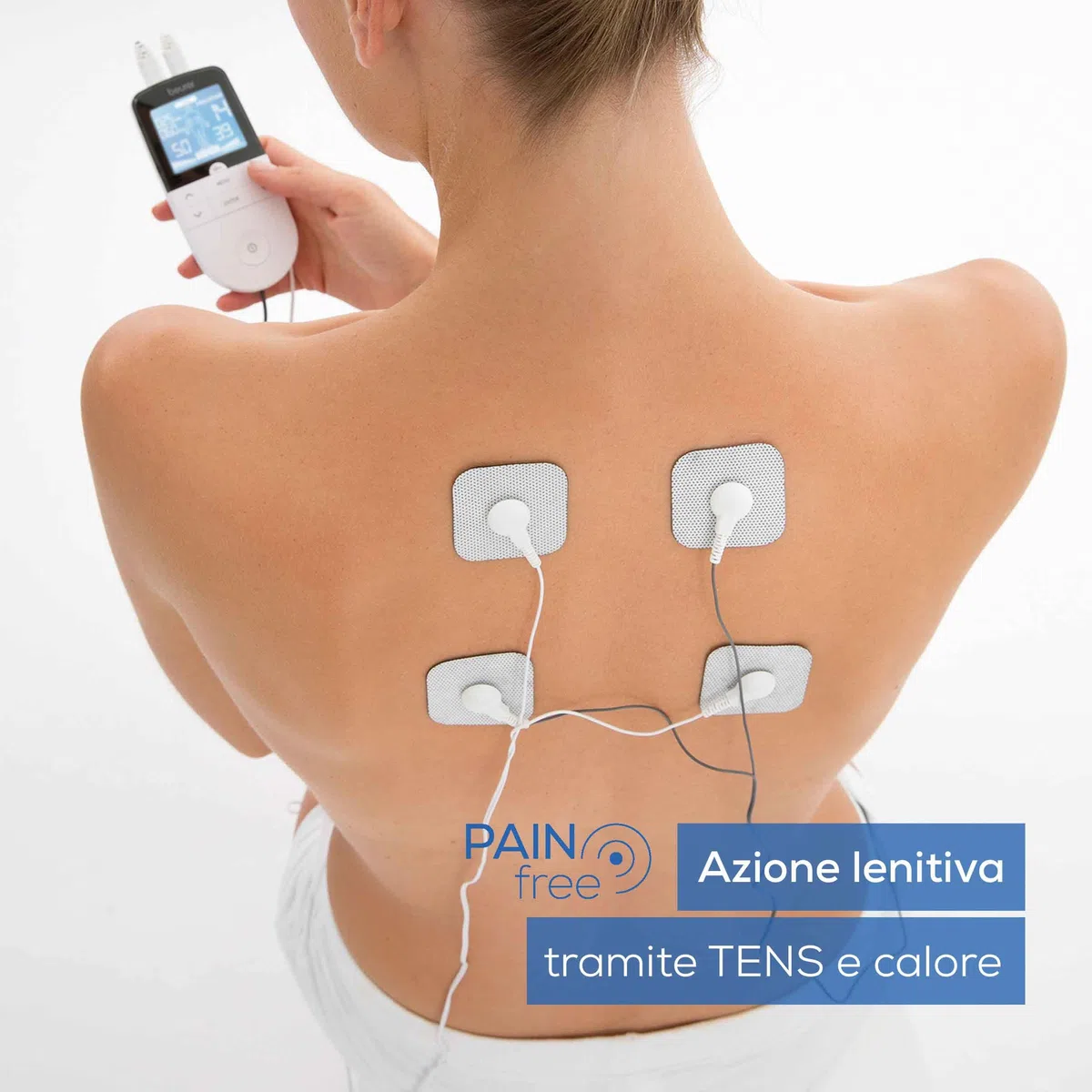Beurer EM 49 Digital TENS/EMS, elettrostimolatore 3 in 1 per alleviare il dolore tramite elettrostimolazione nervosa, allenamento EMS, funzione massaggio, 2 canali, 6 programmi, 4 elettrodi