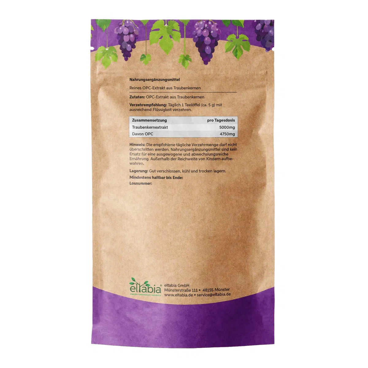 Estratto di semi d'uva OPC 200 g in polvere | 95% OPC ad alto dosaggio 950 mg dose giornaliera | Cibo crudo qualità semi d'uva in polvere vegano e privo di additivi