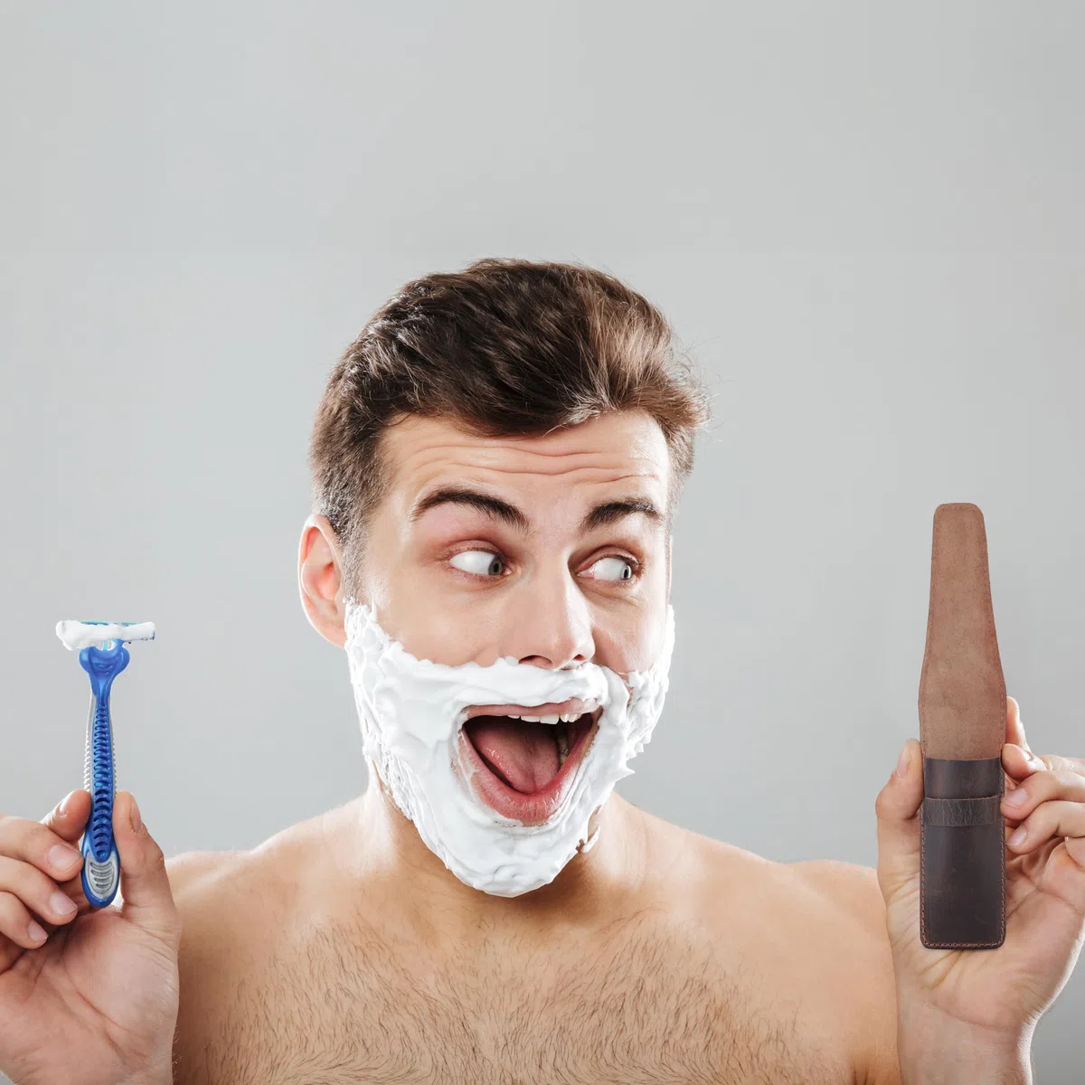 Custodia in pelle per rasoio di sicurezza, accessori per la barba, elementi essenziali per la cura personale, fatti a mano :: Marrone