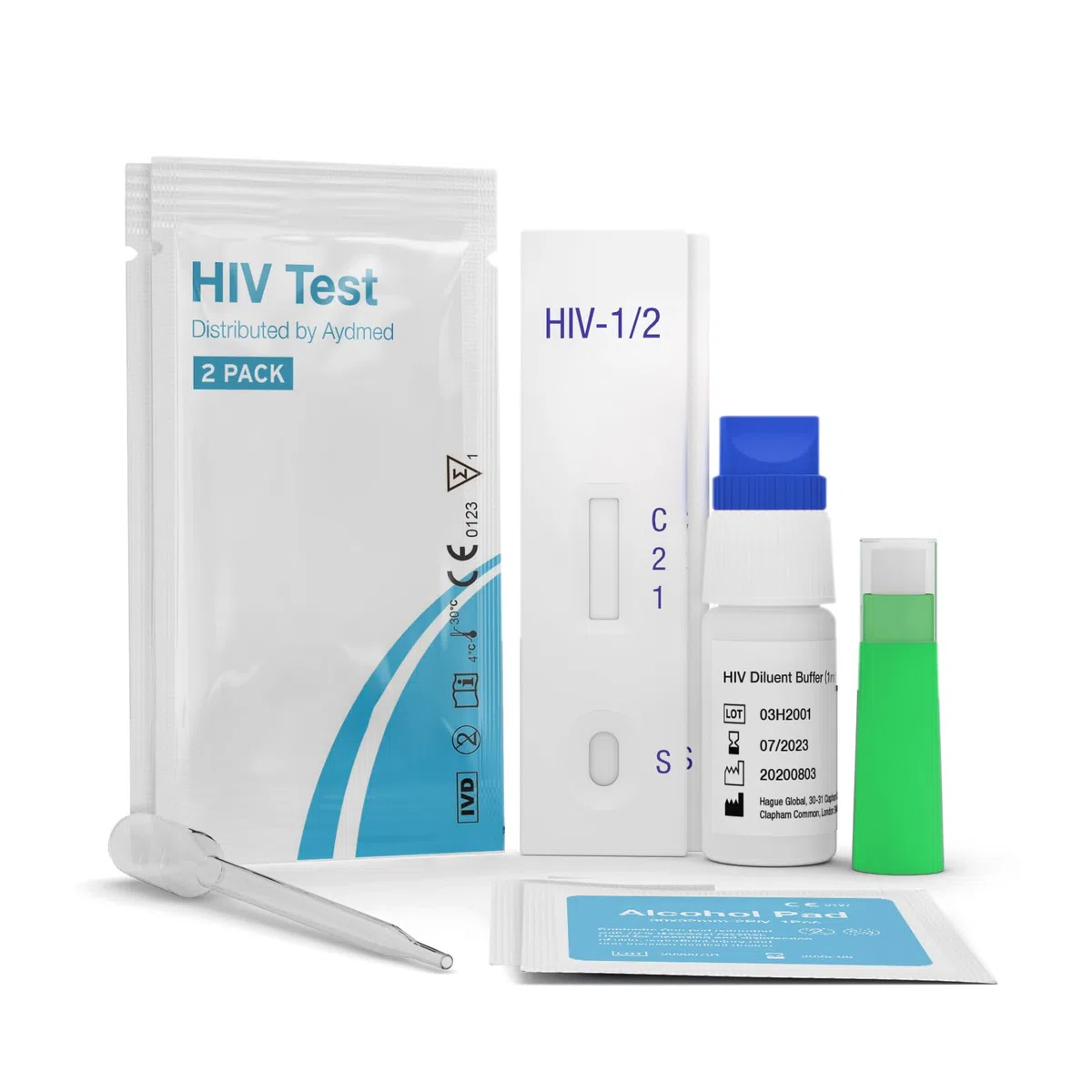2 x Aydmed Kit per test rapido HIV Autotest HIV-1 e HIV-2 Livello di sensibilità 100% | Livello di precisione del 99,79% Testare il sangue per gli anticorpi contro il virus dell'immunodeficienza umana