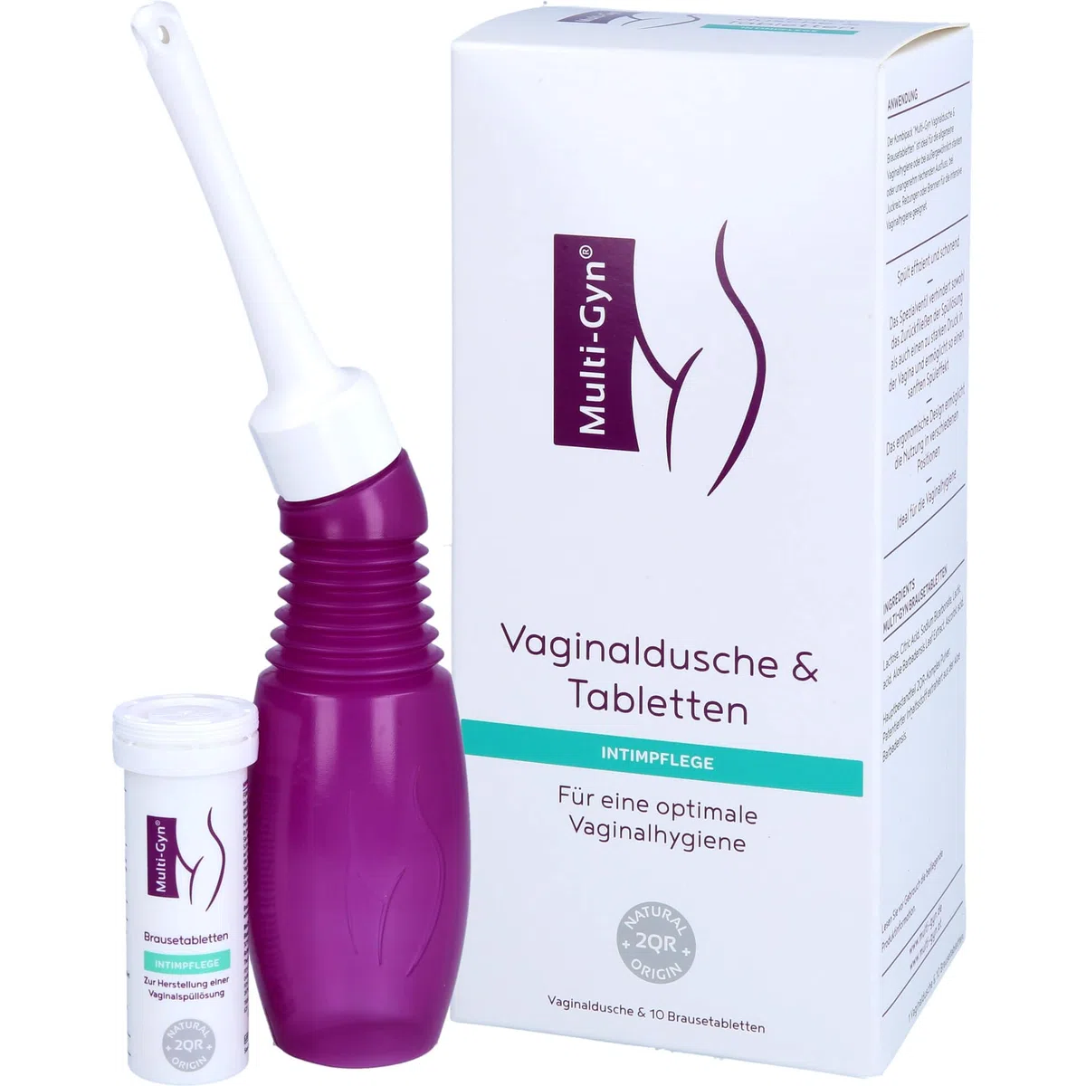 Multi-Gyn Doccia Vaginale Riutilizzabile con Compresse Effervescenti - Per Igiene Femminile Salutare - Pratico da Utilizzare Sotto la Doccia - Applicatore Morbido per un'Applicazione Dolce ed Efficace